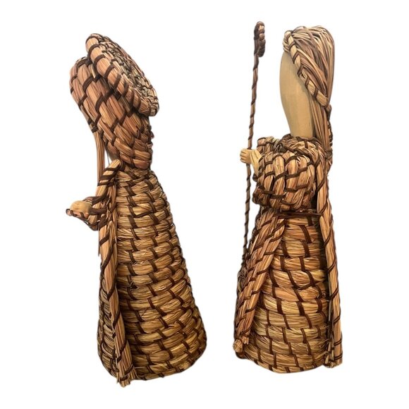 Wood & Wicker Mary Joseph & Baby Jesus Figurines 15" Christmas Nativity Set - Picture 2 of 7